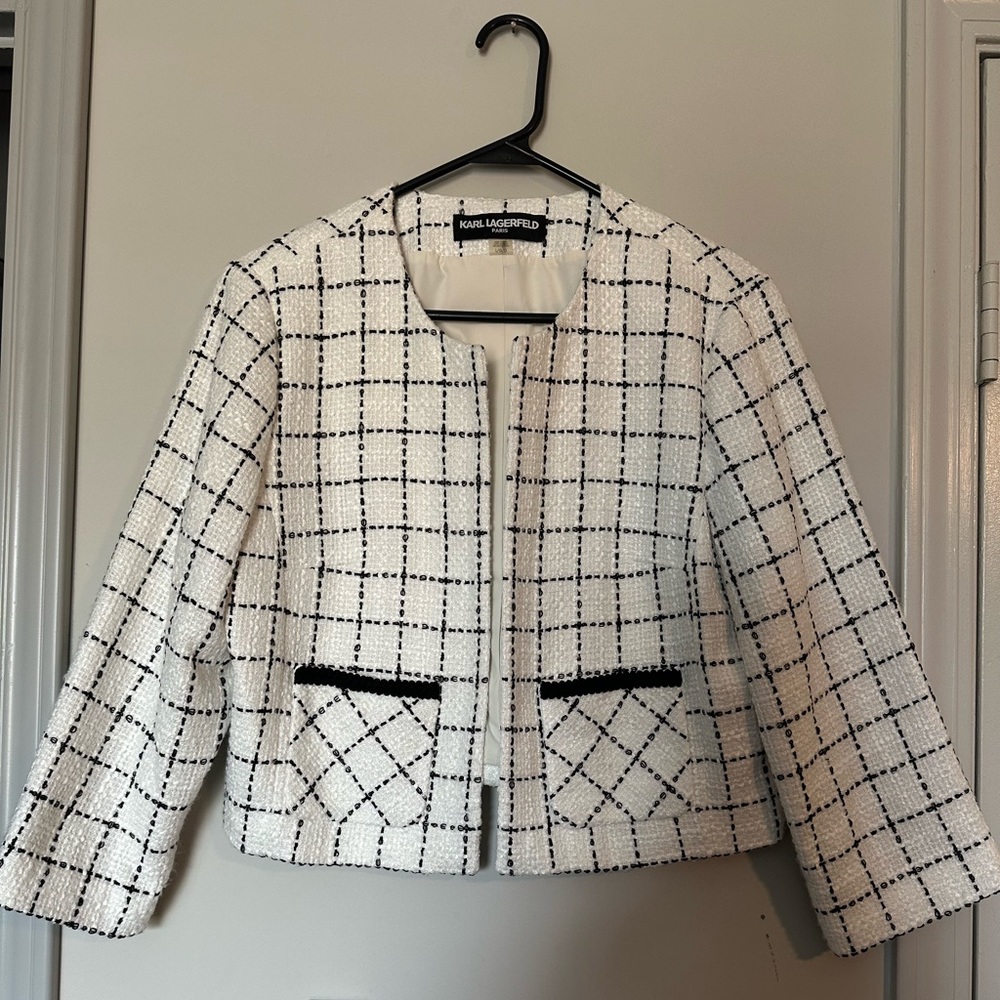Karl Lagerfeld white and black tweed blazer